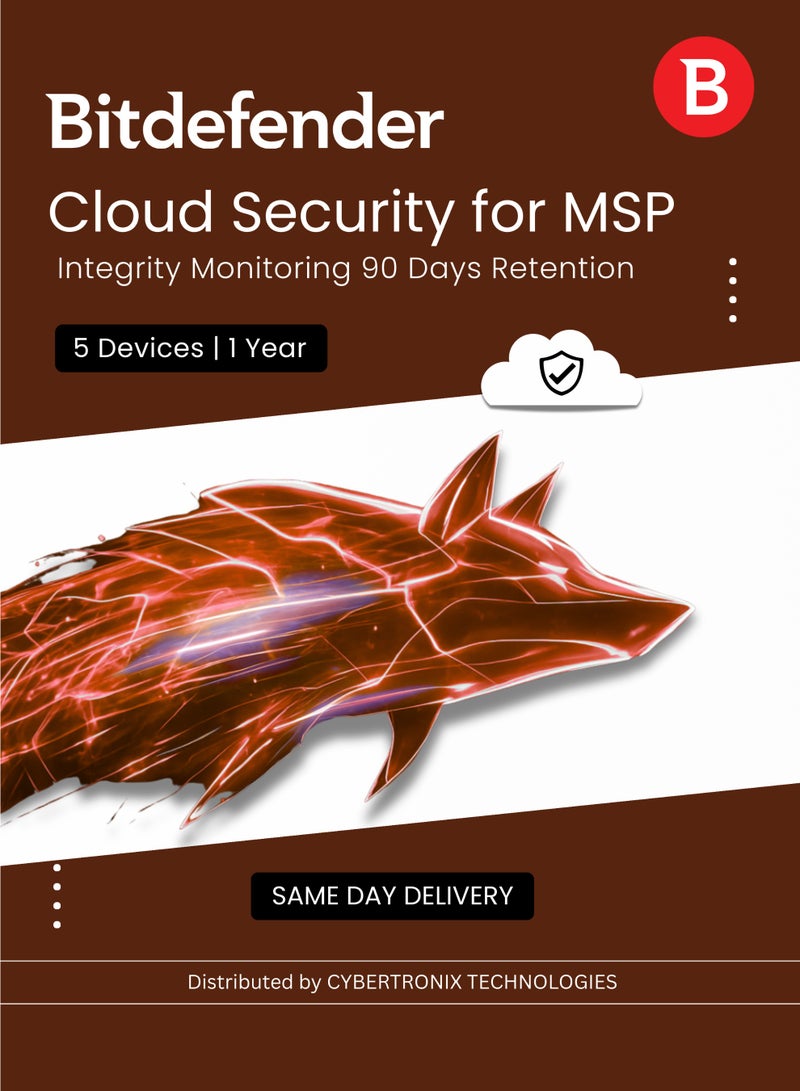 Bitdefender Cloud Security for MSP – Integrity Monitoring 90 Days Retention 5 Devices for 1 Year | Digital License | SAME DAY DELIVERY